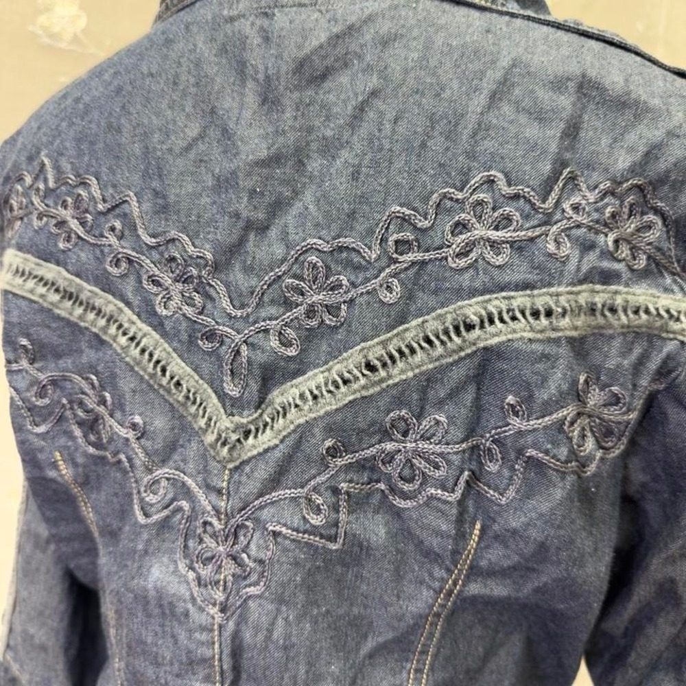 Boho embroidered denim corset blouse bell sleeve artisan western-Gretty Zueger - Picture 5 of 8